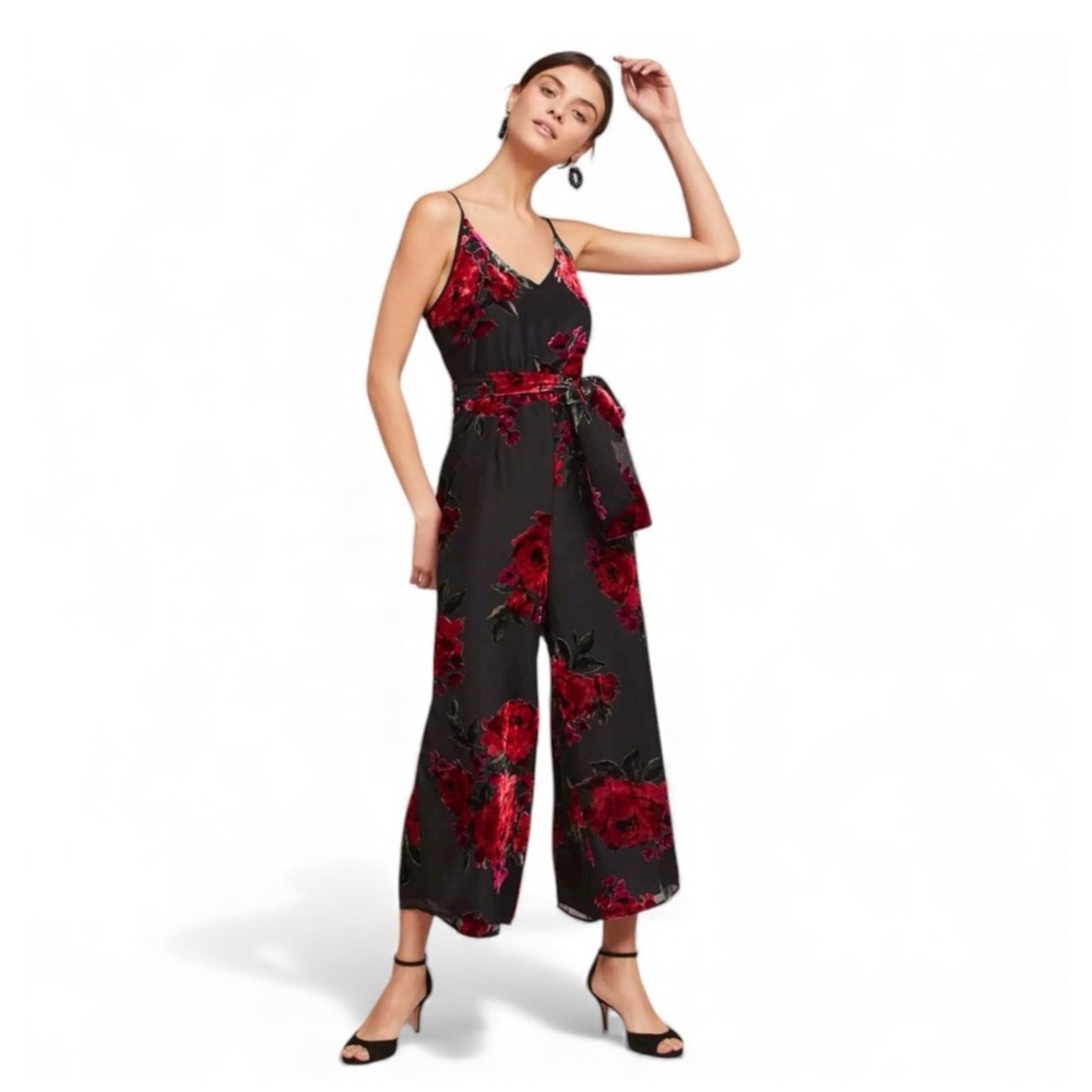Ett:twa Anthropologie Floral Burnout Jumpsuit Womens‎  Black Velvet MotifSize M